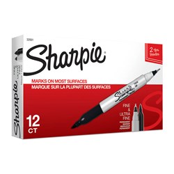 SHARPIE TWIN TIP MARKER Permanent 1mm 0.3mm Blk Bx12